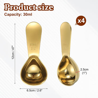 uxcell 2Pcs Stainless Steel Coffee Scoop, 30ml Short Handle Measuring Spoon for Ground Coffee Tea Sugar Kitchen Gifts, Gold