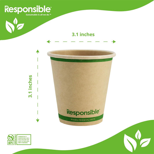 Certified Compostable 6 oz Paper Cups, Cold ＆ Hot Coffee Cups, Disposable Paper Cups, Extra Strength Disposable Cups, Made without PFAS (50 count)