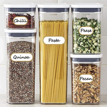 192pcs Removable Bottle Labels Waterproof Self-Adhesive Kitchen Home Edit Food Label Stickers with Gold Border for Food Containers Mason Jars Storage Bins Daycare Organization,with Marker Pen
