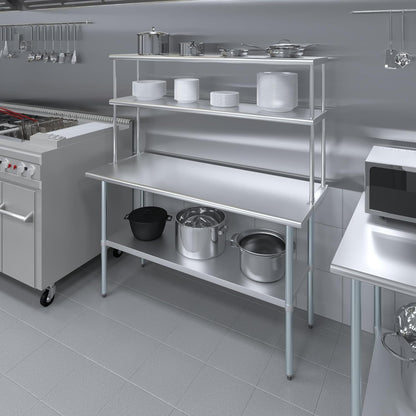 NSF Certified 18 Gauge Heavy Duty Stainless Steel Double overshelf with Brackets for Kitchens, Utility Rooms, Storage, Offices & Home