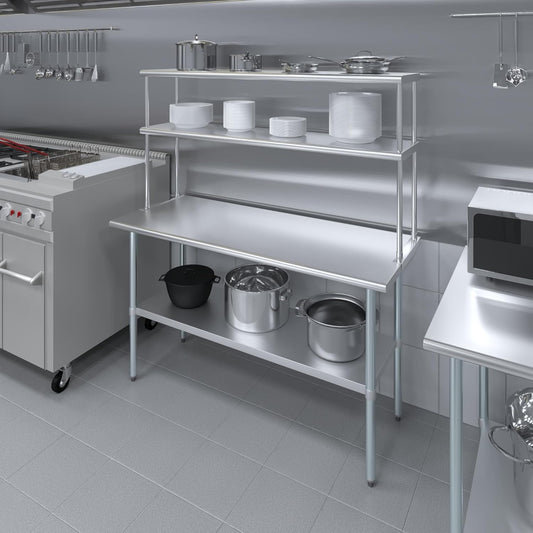 NSF Certified 18 Gauge Heavy Duty Stainless Steel Double overshelf with Brackets for Kitchens, Utility Rooms, Storage, Offices & Home