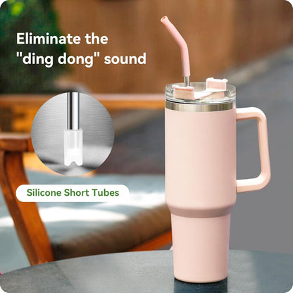 Snowfall Metal Straws for Stanley 40 OZ Tumbler, Long Reusable Stainless Steel Drinking Straws with Silicone Tip for Simple Modern 40 OZ Tumbler (Cream Gray)