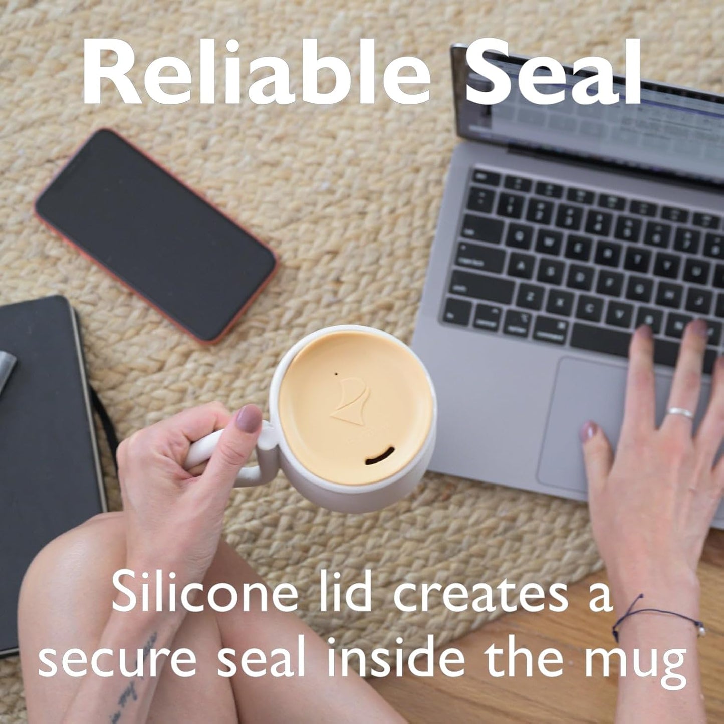 Reusable Coffee Cup Silicone Lid – Fits Most Tumbler, Water Bottle, & Ceramic Coffee Mug Between 3⅜”-3⅝” – Dishwasher-Safe Travel Mug Lid keeps your beverage in your mug (Large - Cappuccino)
