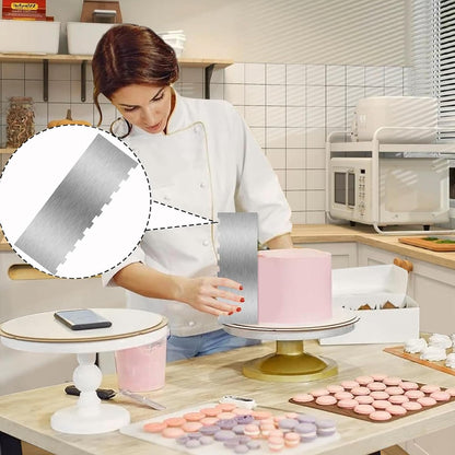 8.7 Inche Stainless Steel Cake Scraper，Double Sided Patterned Edge Stripe Edge Smoother Scraper Cake Decorating，Cake Decorating Comb Cake Scraper (1, 1-1)