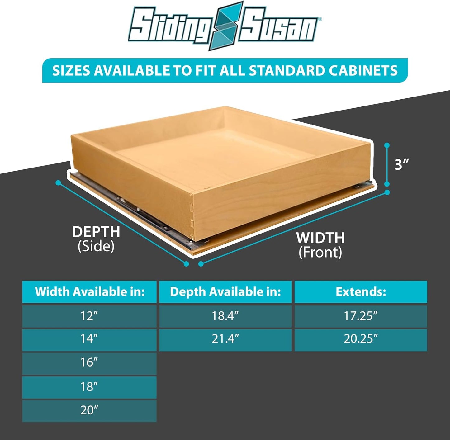 SlidingSusan Pull Out Drawer Organizer for Cabinets, Gliding Soft Close Shelves for Kitchen, Pantry, Bathroom, & Storage Organization, 9 Ply Baltic Birch, 20 Inch Wide x 18 Inch Deep