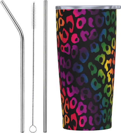 Leopard Print Tumbler with Lid and Straw 20oz Coffee Tumblers Leakproof Stainless Steel Travel Mug Vacuum Insulated Cup for Iced and Hot