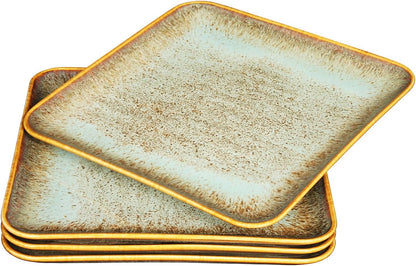 Ceramic Dinner Plates Dish Set,Set of 4,for Lunch snacks -Microwave Oven & Dishwasher Safe,Scratch Resistant,Dinnerware Kitchen Porcelain Serving Dishes,9 inch Square