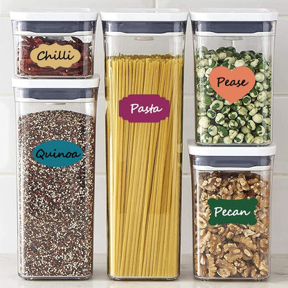 Colored Chalkboard Labels for Food Containers 168pcs - Removable Waterproof Write-on Pantry Sticker Labels for Spice Jar,Glass Bottle,Storage Bin,Kitchen Organizing and Party Decoration,with 2 Markers