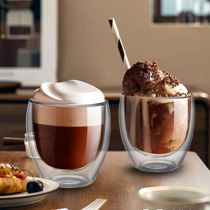 Set of 4 Double Walled Glass Coffee Mugs 8 Ounces Insulated Layer Coffee Cups Borosilicate Glass Espresso Cup for Hot Beverage,Cappuccino,Tea,Latte,Wine,Microwave Safe