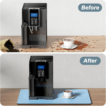Rnivvi Coffee Mat, 16" x 24" Coffee Bar Mats for Espresso Machine Station Accessories and Organizer, Hide Stain Rubber Backed Absorbent Dish Drying Pad for Kitchen Counter, Cute Bar Decor Pad, Blue