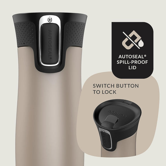 Contigo West Loop 2.0 Leak-Proof Spill-Proof Insulated Stainless Steel Travel Mug 16oz. 2 Pack Brown Sugar & Chocolate Truffle Metallic