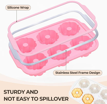 Mini Bundt Cake Pans for Baking, 2Pcs Silicone 6-Cavity Fluted Tube Cake Pan with Metal Reinforced Frame, Nonstick Baking Molds for Cupcake, Brownie, Donuts, Cornbread, Jello