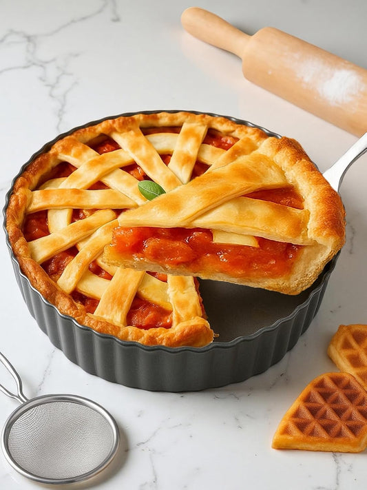 9.5*2.2 Inch Deep Tart Pan w/ Pie Cake Server. Removable Bottom, Non-Stick Coating, Rugged Carbon Steel for Tart Quiche Baking. Gift for Women Wife Christmas Thanksgiving Party Festival Family