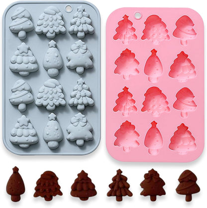 2 Pcs Christmas Tree Silicone Molds, 6 Types 12 Cavity Christmas Tree Shaped Candy Baking Moulds, for Chocolate Jelly Soap Fondant Candy Candles Pastry Gummies Cake DIY Decorating