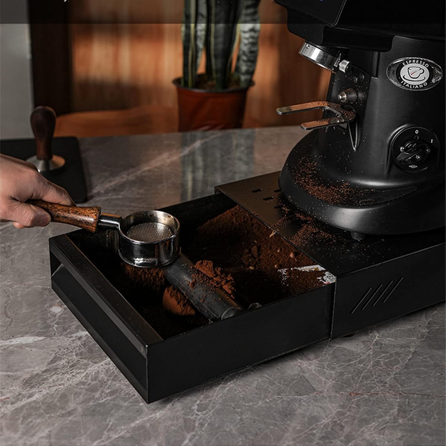 Espresso Knock Box Drawer, 2.5L Capacity Stainless Steel Detachable Coffee Ground Knock Container, For Home, Office, Restaurant and Coffee Shop (Black)