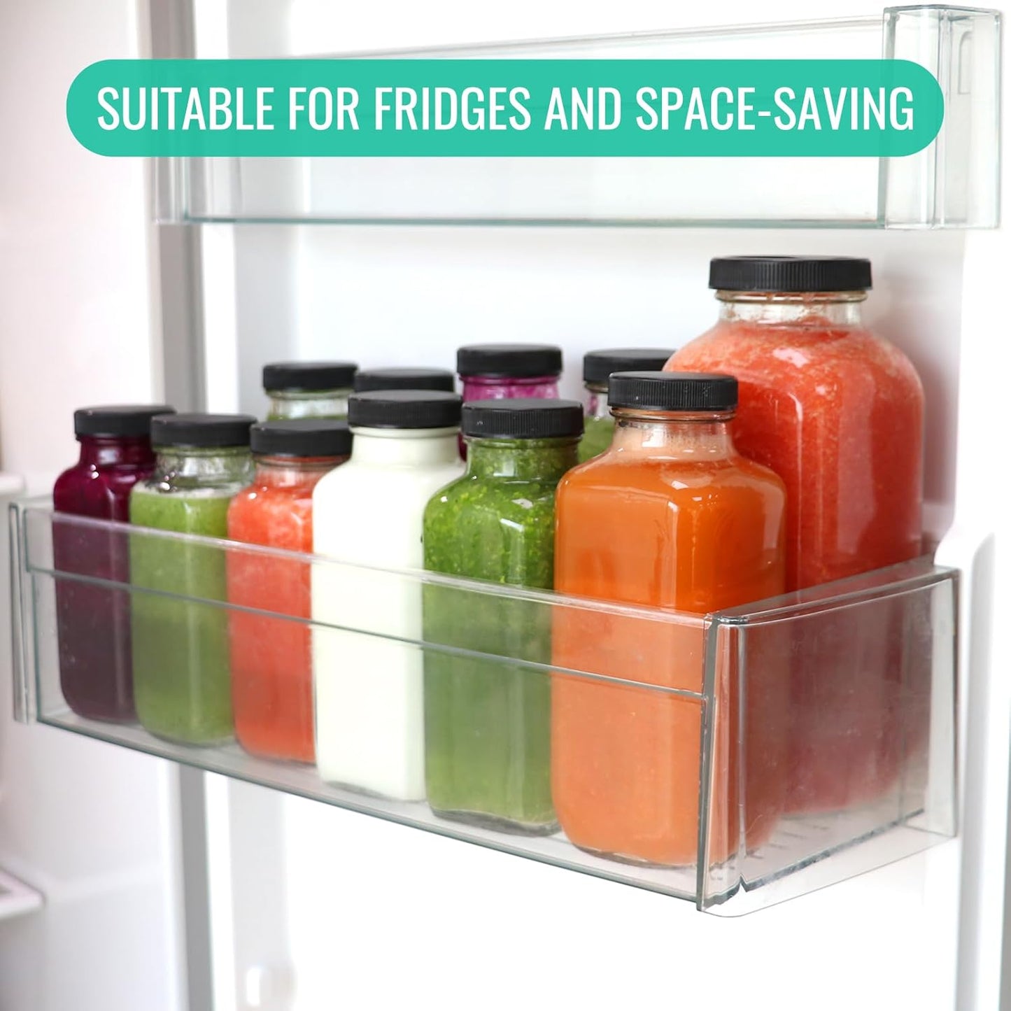 12 oz Glass Juice Bottles with Lids 6 Pack,Reusable Glass Drink Bottles,350ml Water Drinking Jars for Milk,Juicing,Kombucha,Ginger,Beverage Glassware,Juice Drinking Jars