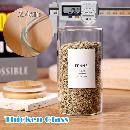 12 Pcs Glass Spice Jars With Bamboo Airtight Lids, 8oz Thicken(2.4mm) Spice Containers With 148 Minimalist Preprinted Waterproof Spice Labels, Kitchen Empty Small Storage Jars For Seasoning, Herb