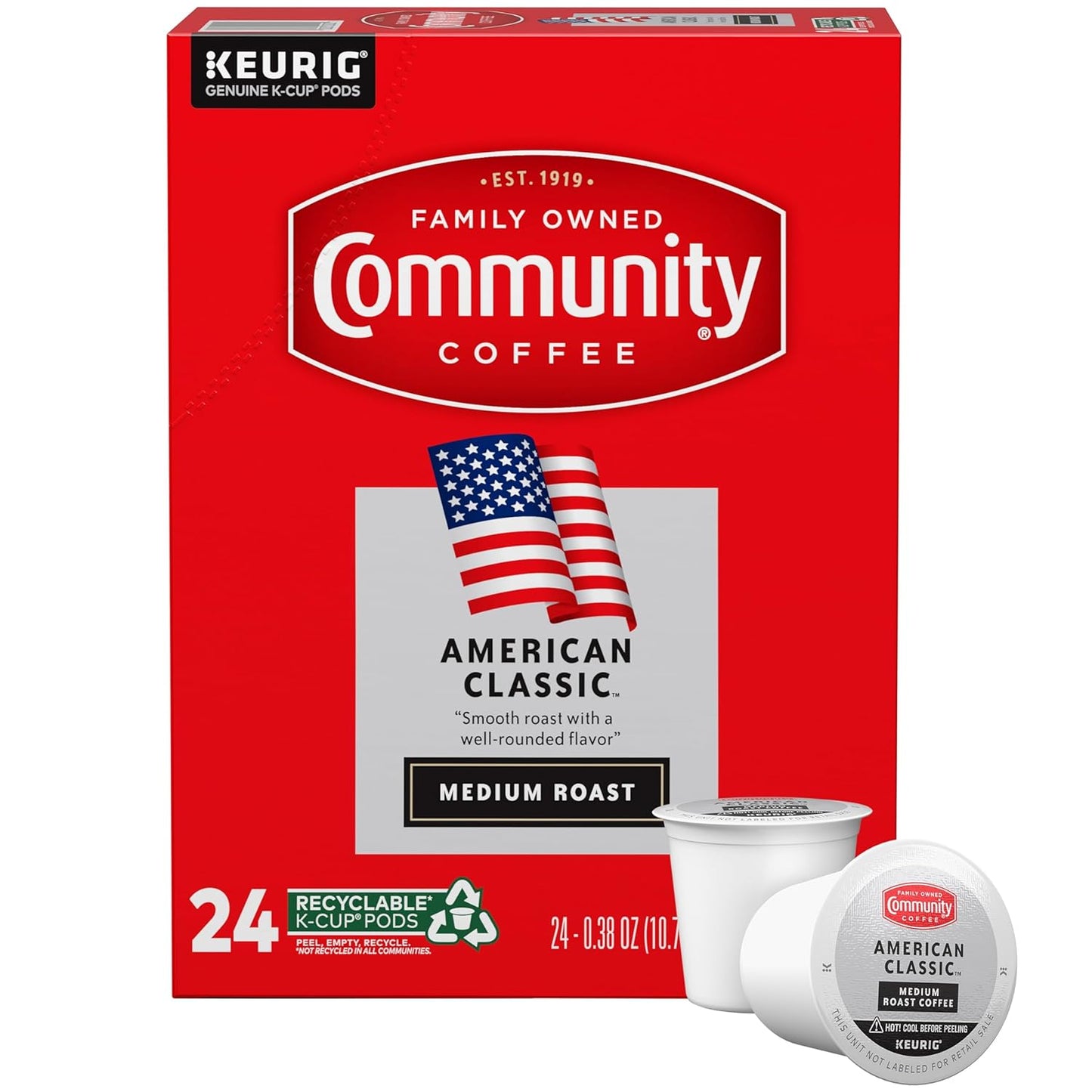 Community Coffee American Classic 24 Count Coffee Pods, Medium Roast, Compatible with Keurig 2.0 K-Cup Brewers, 24 Count (Pack of 1)