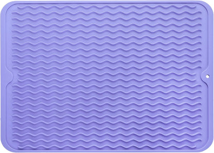 Silicone Dish Drying Mat for Multiple Usage,Easy clean,Eco-friendly,Heat-resistant Silicone Mat for Kitchen Counter or Sink,Refrigerator or drawer liner Light Purple L 16 inches x 12 inches