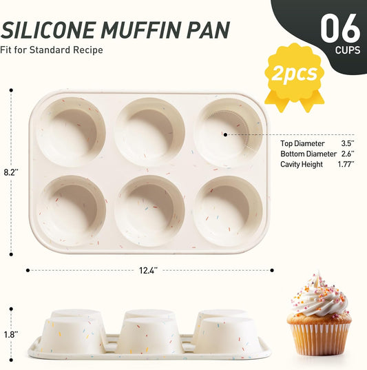 2 Pack 6 Cups Silicone Mini Muffin Pan with Metal Reinforced Frame Silicone Molds Cupcake Cake Baking Pans Cookie Baking Chocoflan Cupcake Mold Cake Molds Kitchen Baking Mom Gift Home Essentials