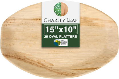 Charity Leaf Disposable Palm Leaf 15" x 10" Trays (25 pieces) Bamboo Like Serving Platters, Disposable Boards, Eco-Friendly Dinnerware For Weddings, Catering, Events