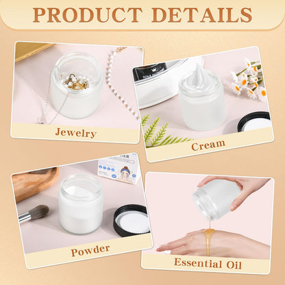 Glass Jars with Lids,Eco-Friendly Cosmetic Containers with Airtight Black Lids & Liners, Multi-Color Options for Cream, Lotion, Body Butter, DIY Skincare Travel Jars (Clear Frosted, 4oz)