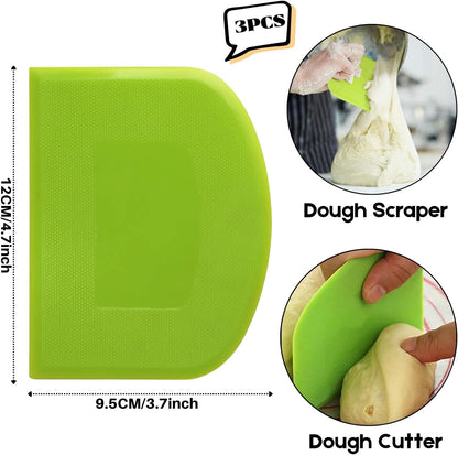 SURDOCA Dough Scraper Bench Scraper - 3P 4.7x3.7" Plastic Flexible Bowl Scraper, Sharp Edge & Angles Cake Scraper. Non-Slip Bakeware Decorating Tools Sculpting & Modeling Tools - Yellow+White+Yellow