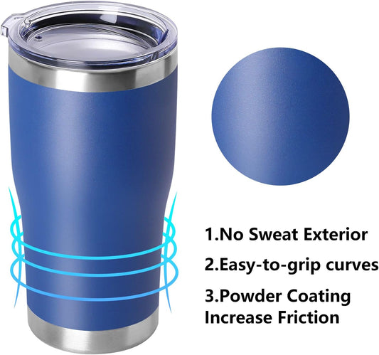 DOMICARE 20oz Tumbler with Lid Stainless Steel Tumblers Bulk, Double Wall Vacuum Insulated Coffee Travel Mug Powder Coated Tumbler, Dark Blue