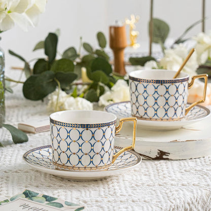 CwlwGO- Bone China Tea Cup Sets,15-Pieces Tea Cup and Saucer Set Service For 4 Whit 28 Ounces Teapot,Sugar Bowl,Creamer Pitcher and Spoons, Tea Gifts Sets For Women Patry.