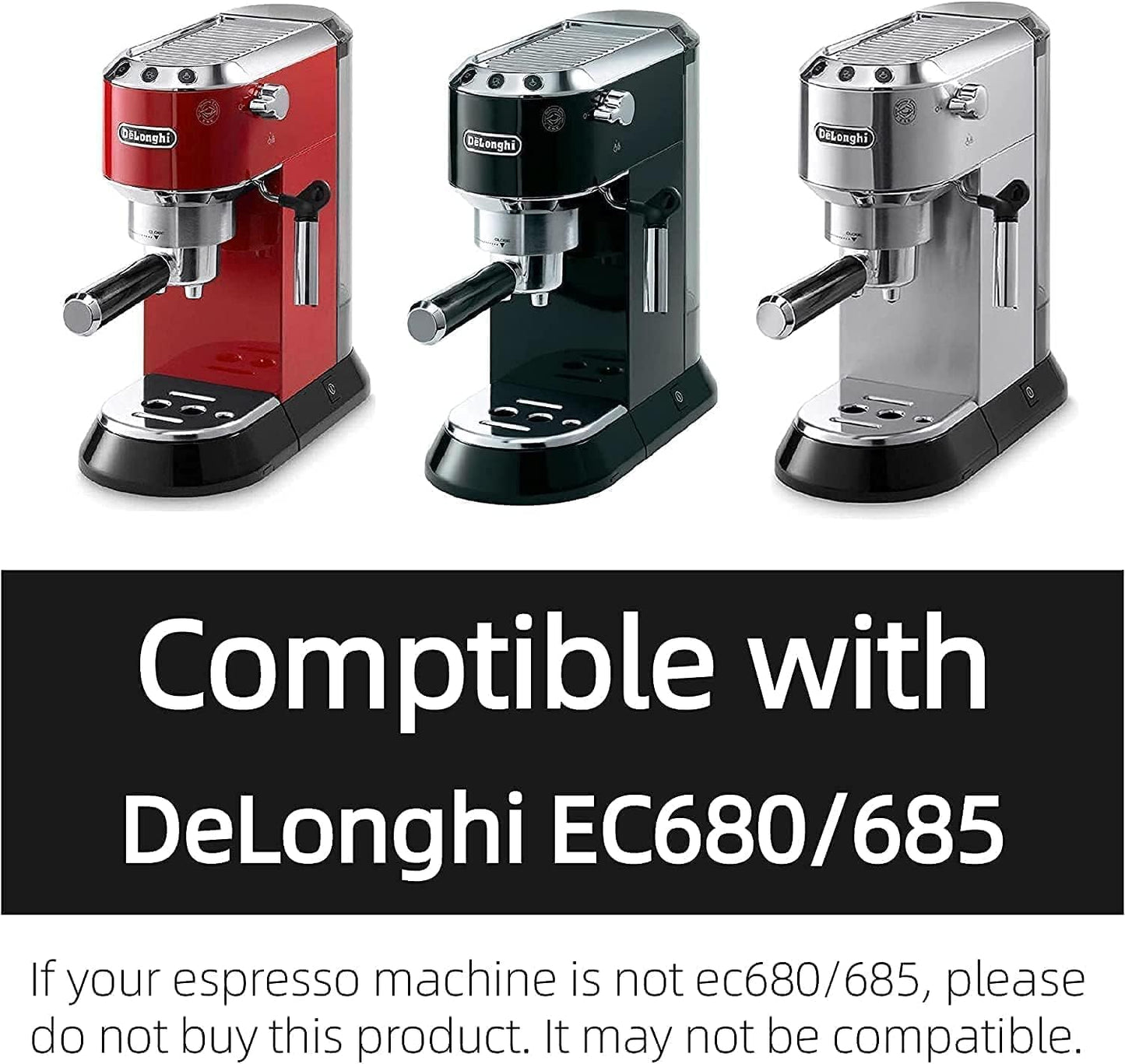 51mm 3 Ears Bottomless Portafilter for Delonghi Dedica EC680/EC685/EC785/EC820/EC850/EC860 SMEG Espresso Coffee Machine, Stainless Steel Basket Included ABS Handle Black