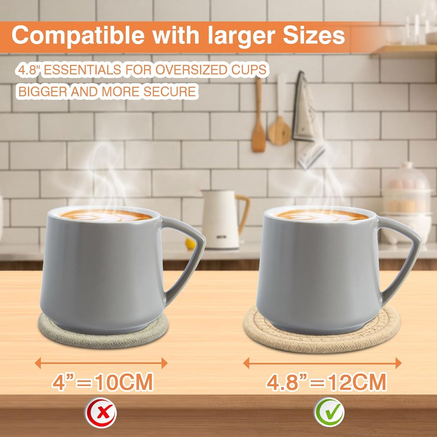 4.8" Khaki Cotton Coasters for Drinks Set of 2 – Absorbent Woven Drink Pads for Coffee & Tea, Boho Minimalist Cup Mats for Desk, Nightstand, Table, Giftable Neutral Coaster Set for Home or Office