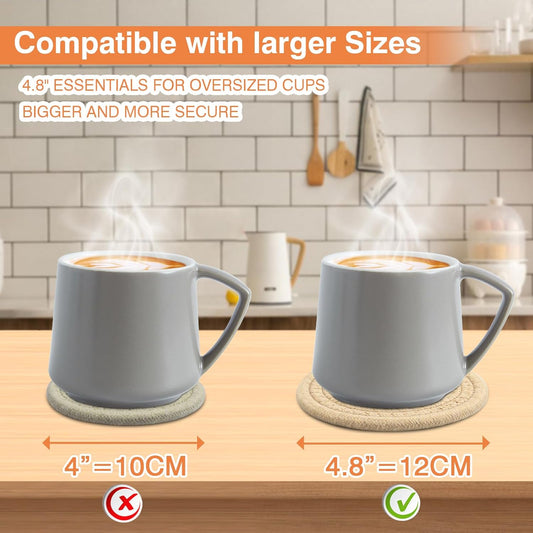 4.8" Khaki Cotton Coasters for Drinks Set of 2 – Absorbent Woven Drink Pads for Coffee & Tea, Boho Minimalist Cup Mats for Desk, Nightstand, Table, Giftable Neutral Coaster Set for Home or Office
