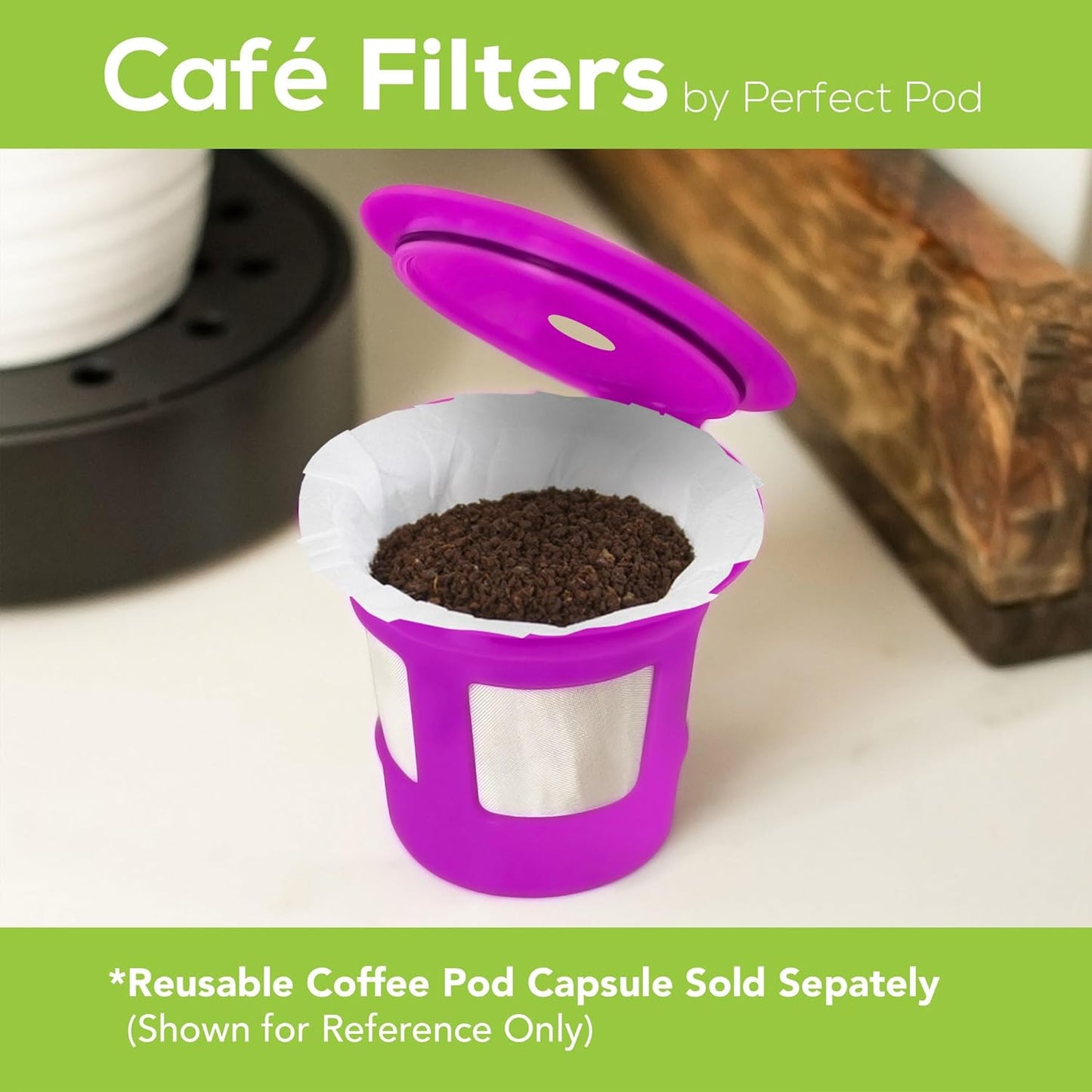 Cafe Filters Paper Liners for Reusable K Cup Coffee Pods by Perfect Pod - Fits All Brands, Compatible With All Refillable Capsules - Disposable Paper Filters (400-Ct)