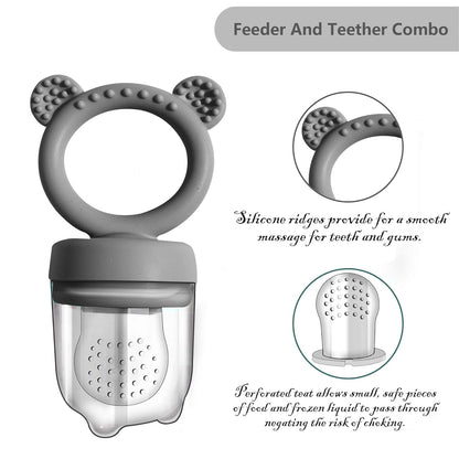 Silicone Baby Food Freezer Tray with Teething Popsicle Molds - Baby Fruit Feeder and Breastmilk Teether Combo