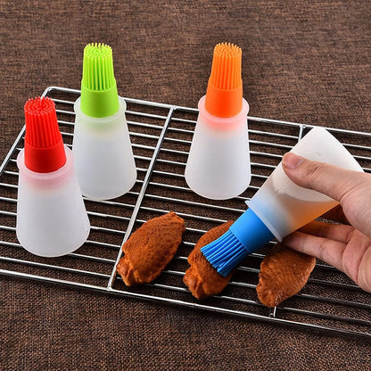 Silicone Oil bottle brush，BBQ/Pastry Basting Brushes,Silicone Cooking Grill Barbecue Baking Pastry Oil/Honey/Sauce Bottle Brush (4 PCS,orange)
