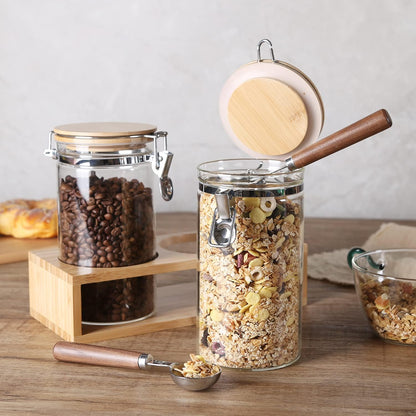 KKC Glass Coffee and Sugar Containers with Airtight Hinged Lids,Sealed Glass Jar Canisters with Scoops for Ground Coffee,Beans,Loose Leaf Tea,Nuts,Matcha,40 Fl oz