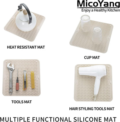 Silicone Dish Drying Mat for Multiple Usage,Easy clean,Eco-friendly,Heat-resistant Silicone Mat for Kitchen Counter or Sink,Refrigerator or Drawer liner Tapioca M 12 inches x 12 inches