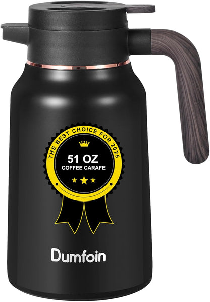 Carafes for Hot Liquids 51oz - 12 Hour Stainless Steel Thermal Coffee Carafe-Insulated Coffee Carafes For Keeping Hot/Cold Coffee, Tea, Water, 1.5 Liter Beverage Dispenser(Black)