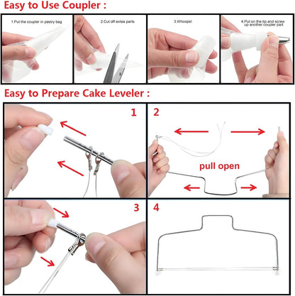 198 Pcs Cake Decorating Kit with Aluminium Alloy Cake Turntable,24 Numbered Icing Piping Tips,2 Couplers,2 Cake Spatulas,3 Comb Scrapers,8 Carved Pens, 50 Pastry Bags,50 Cake Flags