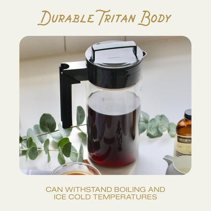 Takeya Tritan Cold Brew Coffee Maker - Airtight Pitcher with Leak-Free Lid - BPA-Free Cold Brew Maker with Silicone Handle - Dishwasher-Safe Pitcher for Homemade Cold Brew - 1 Quart, Black