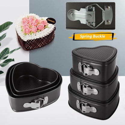 Springform Pan Set of 3 Heart Cake Pan, Heart Springform Pan with Removable Bottom, Springform Cake Pans Non-stick Bakeware for Cheesecakes, Pizza, and Quiches (7, 7.8, 8.6 inch)