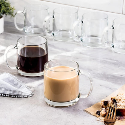 6-Pack Glass Coffee Infusion Mugs with Handle, Clear Tea cups Mugs, Espresso Cups Perfect for Cappuccino, Latte, Tea, Cafe Warm Beverage, Dishwasher & Microwave Safe.