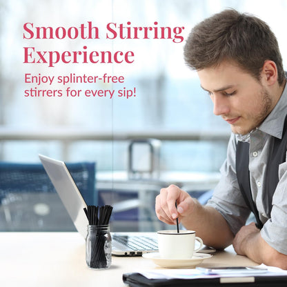 Prestee Plastic Coffee Stirrers, 2000ct, 5" - Plastic Straws, Drinks and Coffee Stir Sticks, Cocktail Swizzle Sticks, Disposable Stir Stick, Drinking Straws for Cocktails (Black)
