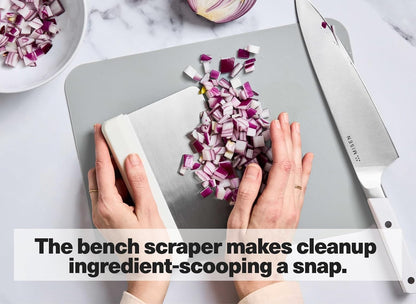 Misen Stainless Steel Bench Scraper - Versatile Food Scraper with Walnut Handle - Ideal for Kitchen, Pastry & Dough - Durable Cutting Board Scraper Tool - Effortless Transfer into Pots & Pans - Gray