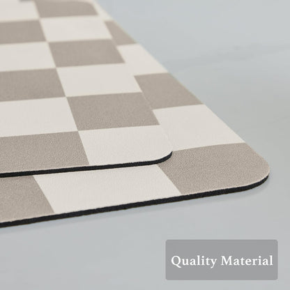 Checkered Dish Drying Mat for Kitchen Counter, Coffee Bar Station Accessories, Retro Cute Aesthetic Modern Absorbent Drainer Mat Kitchen Drying Mat Easy Clean, Khaki 16" x 24"