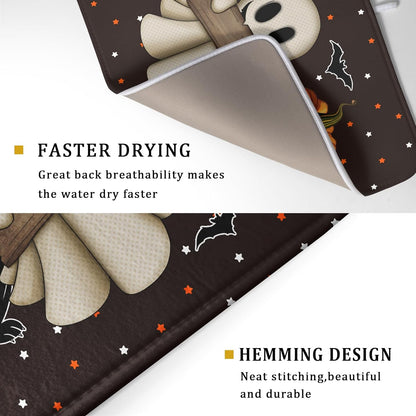 Giwawa 18"x24" Halloween Dish Drying Mat Spooky Pumpkin Ghost Black Cat Bats Kitchen Drainer Mats Holiday Gothic Reversible Microfiber Dish Drying Pad Large Size for Countertop Tabletop Decor