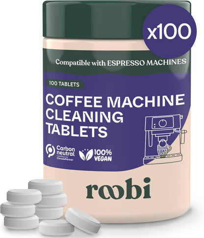 Roobi Espresso Machine Cleaning Tablets. Coffee Machine Cleaner Tabs. 100 Count Carbon Neutral Espresso Clean Pack.