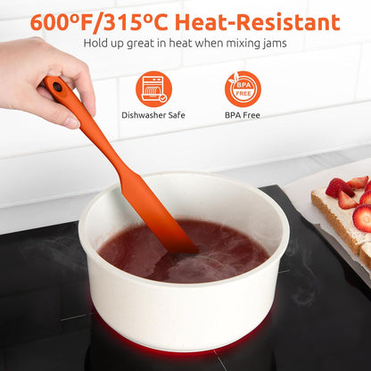 U-Taste Skinny Silicone Jar Spatula: 600ºF Heat-Resistant Food-Grade 10in Long Narrow Sourdough Stirring Stick, Seamless Flexible Peanut Butter Spreader for Scraping Icing Bread Cream, Jam (Orange)