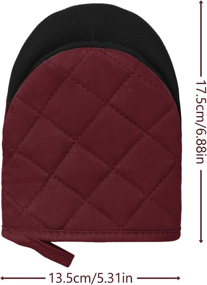 1 Pair Short Oven Mitts, Heat Resistant Silicone Kitchen Mini Oven Mitts for 500 Degrees, Non-Slip Grip Surfaces and Hanging Loop Gloves, Baking Grilling Barbecue Microwave Machine Washable