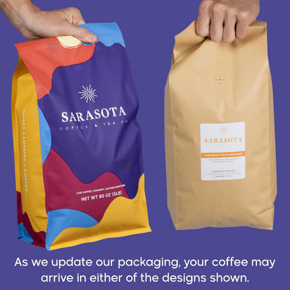 Sarasota Coffee Whole Bean Cinnamon Pecan Brownie | Medium Roast Gourmet Flavored Coffee Beans | Low Acid, Mold Free, Specialty Grade Bulk Beans | 5lb (80 oz)